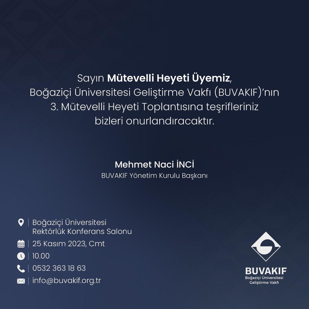 Kasım Ayı Olağan Mütevelli Heyeti Toplantısı 2. Çağrısı
