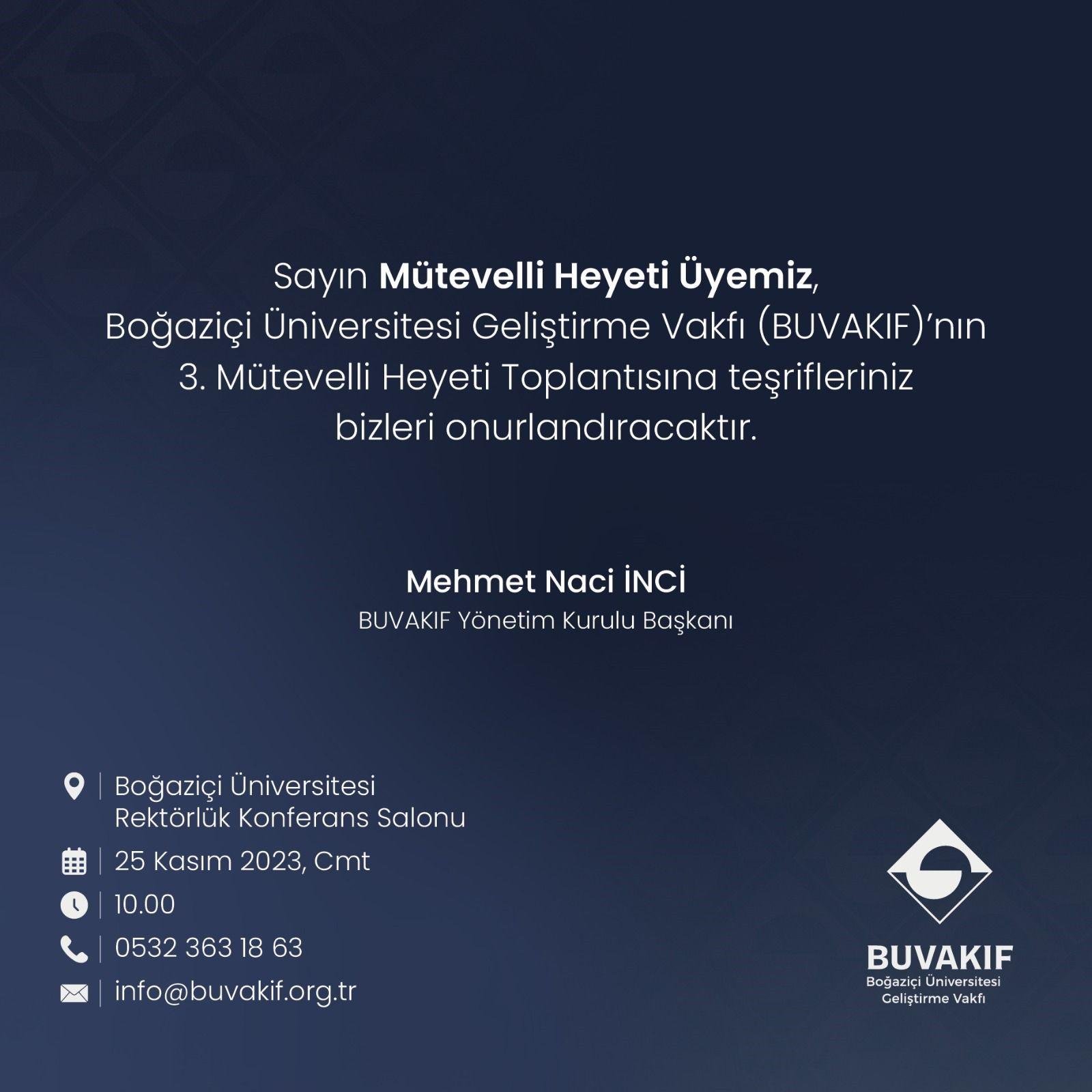 Kasım Ayı Olağan Mütevelli Heyeti Toplantısı 2. Çağrısı